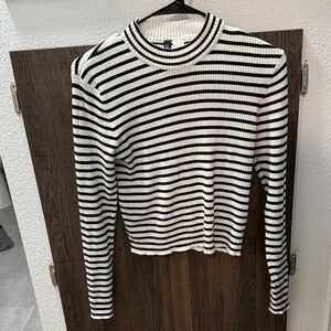 H&M Black and White Striped Ribbed Blouse